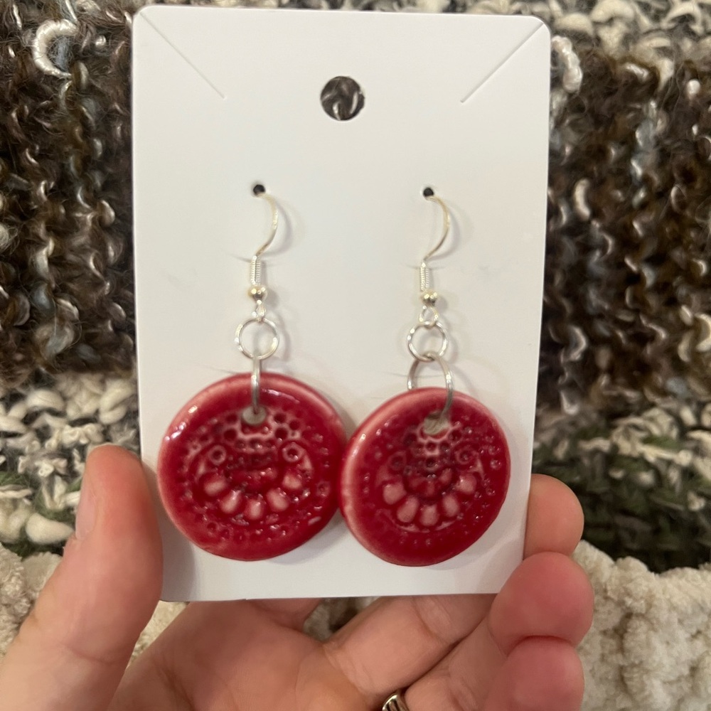 Elegant Red Dangle Handmade Ceramic Earrings